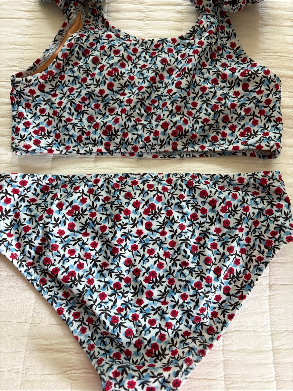 Crewcuts Blue Floral Two-Piece Bikini with Red Accents - Picture 4 of 5